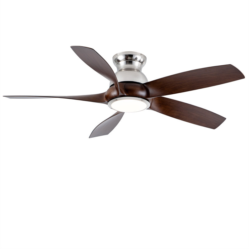 Ventilateur de plafond de 56 pouces à 5 pales en ABS avec ensemble de lumières DEL à 3 couleurs, DC 6 vitesses, ventilateur de plafond à télécommande pour patio, salon, chambre à coucher, bureau, intérieur (couleur nickel + bois)
