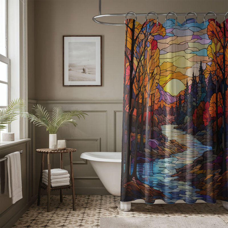 Rideau de douche standard 1 pièce Stain Fall Designs, H 74 po x l 71 po