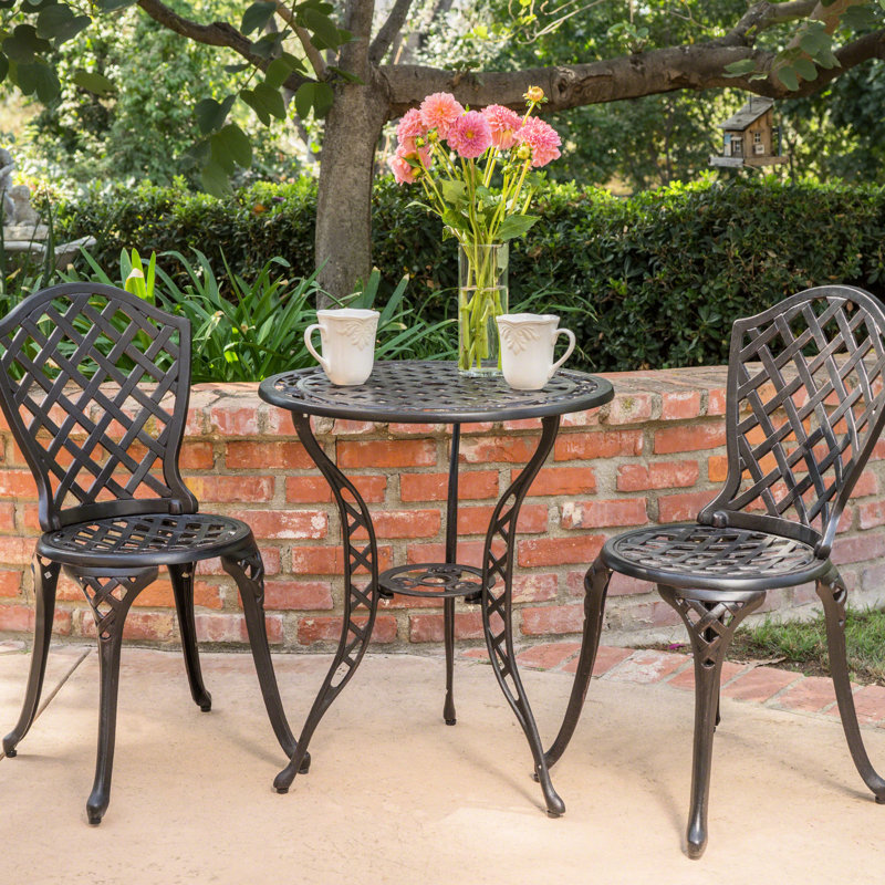 Aluminium Bistro In Black - Modern Backyard Furniture. Sit Comfortably. Curved Frames, Table. 22.92 In. W X 27.32 H, 33.32 Lb Metal Black. Patio Furniture With Frames. Legs & Aluminium, For Dining