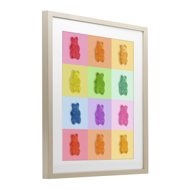 Reproduction encadrée sous verre Rainbow Gummy Bear, 21 x 17, Harvest Pine Under Glass Framed
