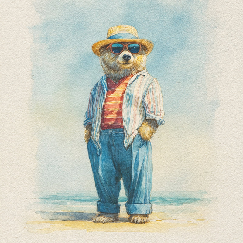 «Dapper Bear», art mural sur toile tendue, L 30 po x H 30 po x P 1,5 po