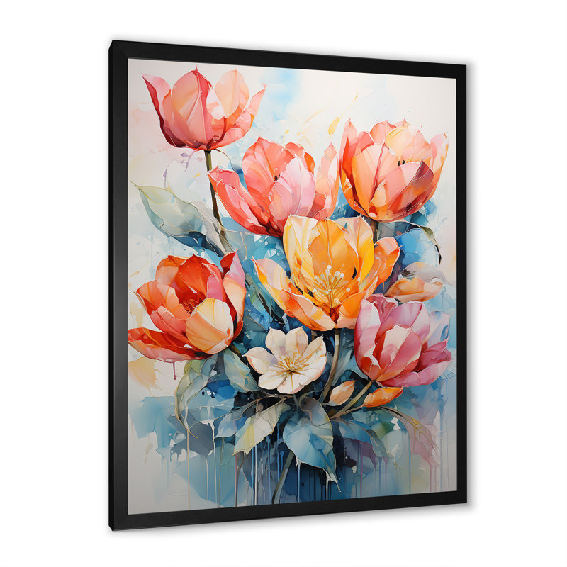 Tulipes peintes avec des tons vifs et un pinceau audacieux I, impression sur toile, Cadre simple noir