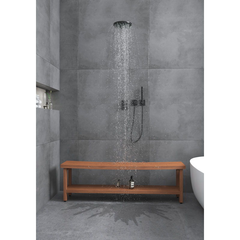 Sumba Teak Shower Bench, 18.5" H x 60" W x 12" D, Teak Oil