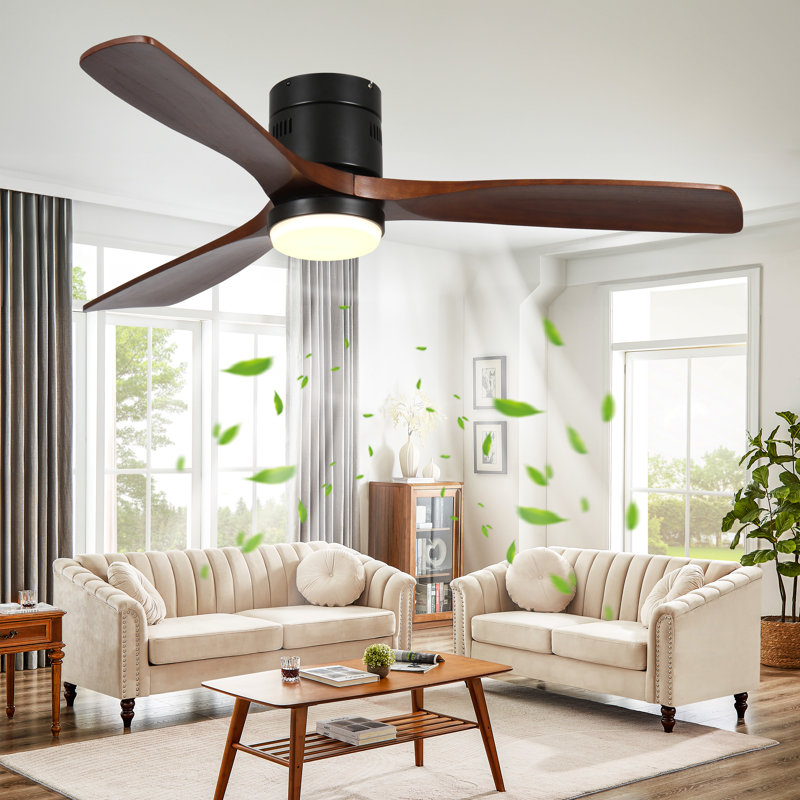 52 In. 3 - Blade Wood Indoor Ceiling Fan with Light and Remote, Dimmable, Reversible DC Motor, Memory Function, Black
