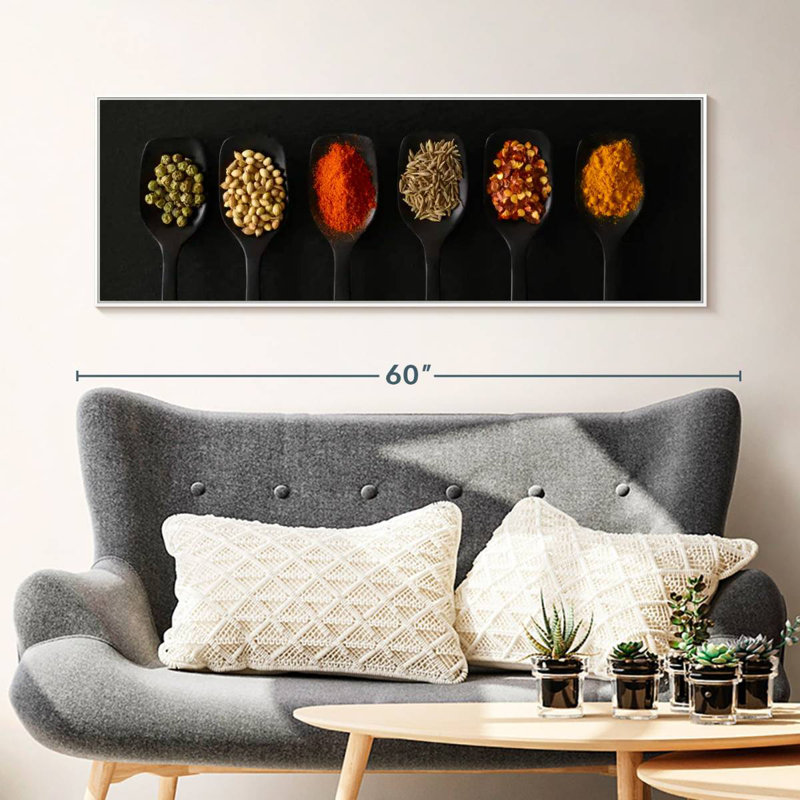 Cuillères d'épices séchées, Cadre flottant blanc, 49 po x 17 po
