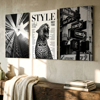 3 Pieces Urban Jungle Large Wall Art with Leopard and Cityscape Design, Three Pieces Wall Art for Living Room, Bedroom, and Office Decor, Framed Look