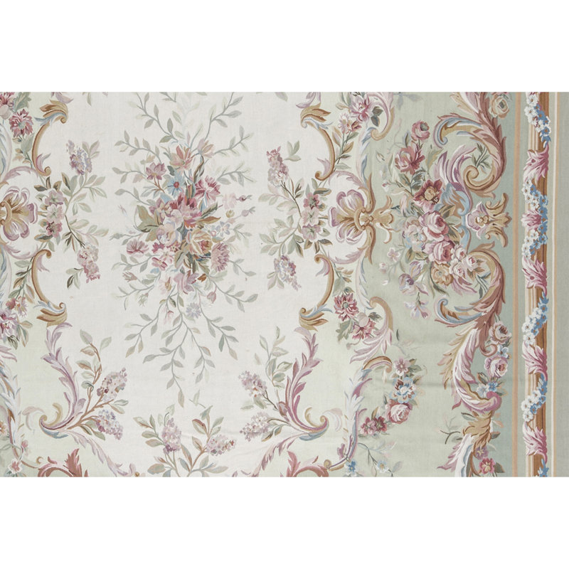 Hand-Knotted High-Quality Green and Beige Area Rug