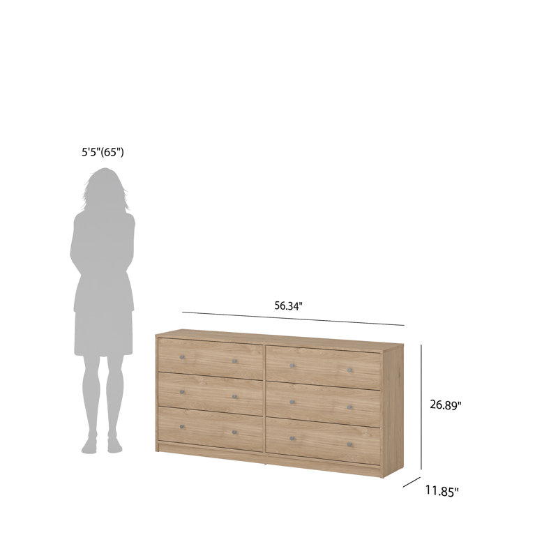 Clanton 6 Drawer 56.34" W Double Dresser, Jackson Hickory