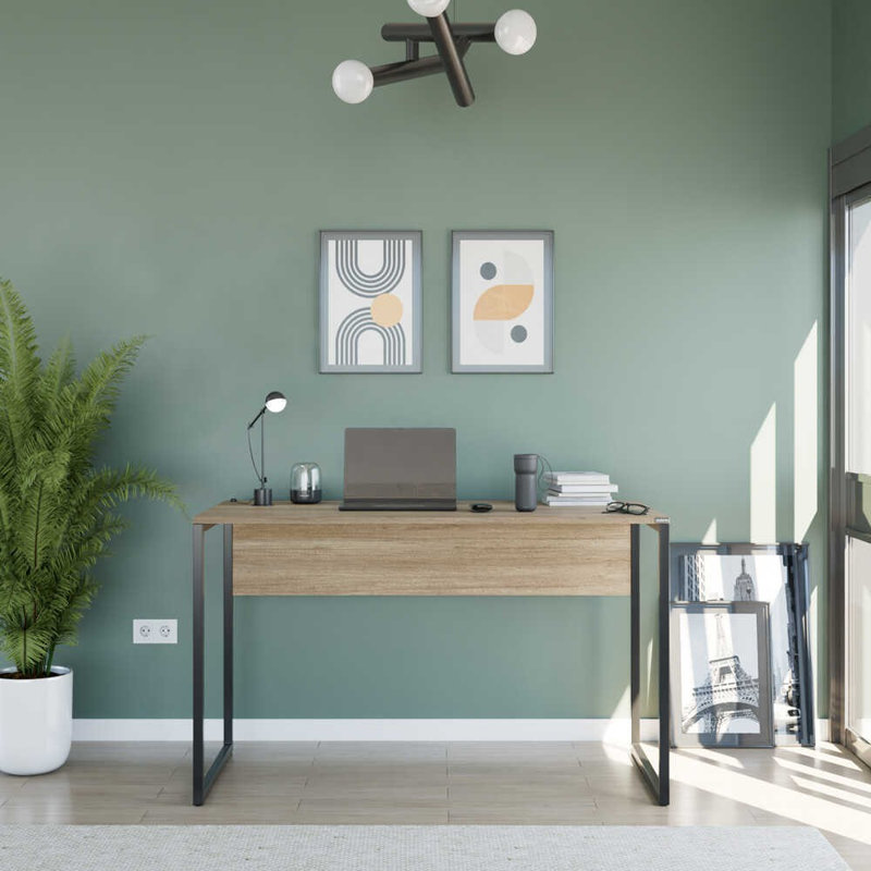 Light Walnut Study Desk | 100% Melamine Coated Particle Board, Wall-Mountable with Additional Storage | Modern Industrial Design, Perfect for Home Office & Study Spaces