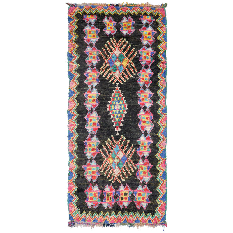 Vintage Moroccan Berber Wool On Wool 4Ft10inx11ft1in Charcoal