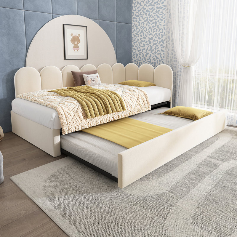 Lit de jour en velours avec lit escamotable, Beige
