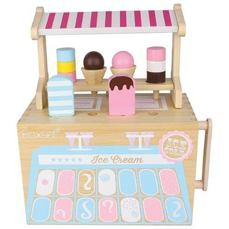 Portable Kids Bamboo Play Toy Ice Cream Kitchen Set