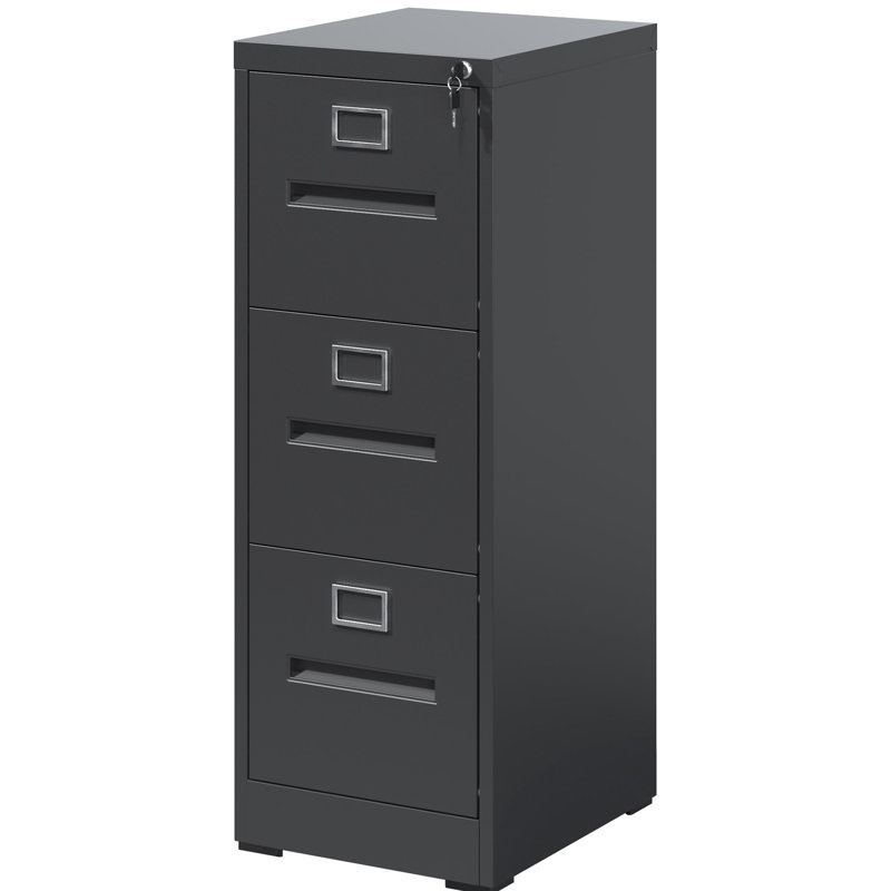 3 Drawer Vertical File Cabinet With Lock, A4 Legal/Letter Size, , Smooth Surface Construction, Black