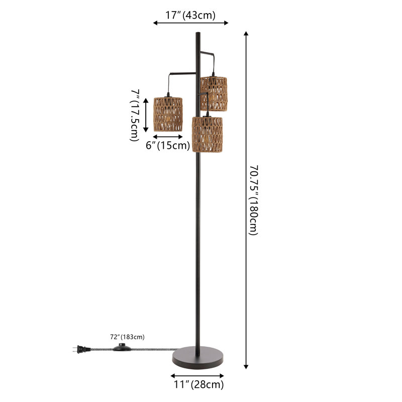 Isla 70.75" 3-Light Mid-Century Bohemian Metal/Rope LED Floor Lamp