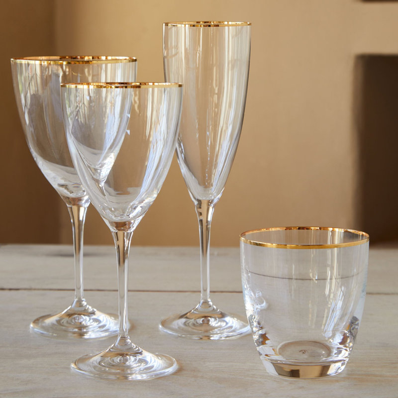 Elegant Clear Wine Glasses with Golden Rim - Set of 6