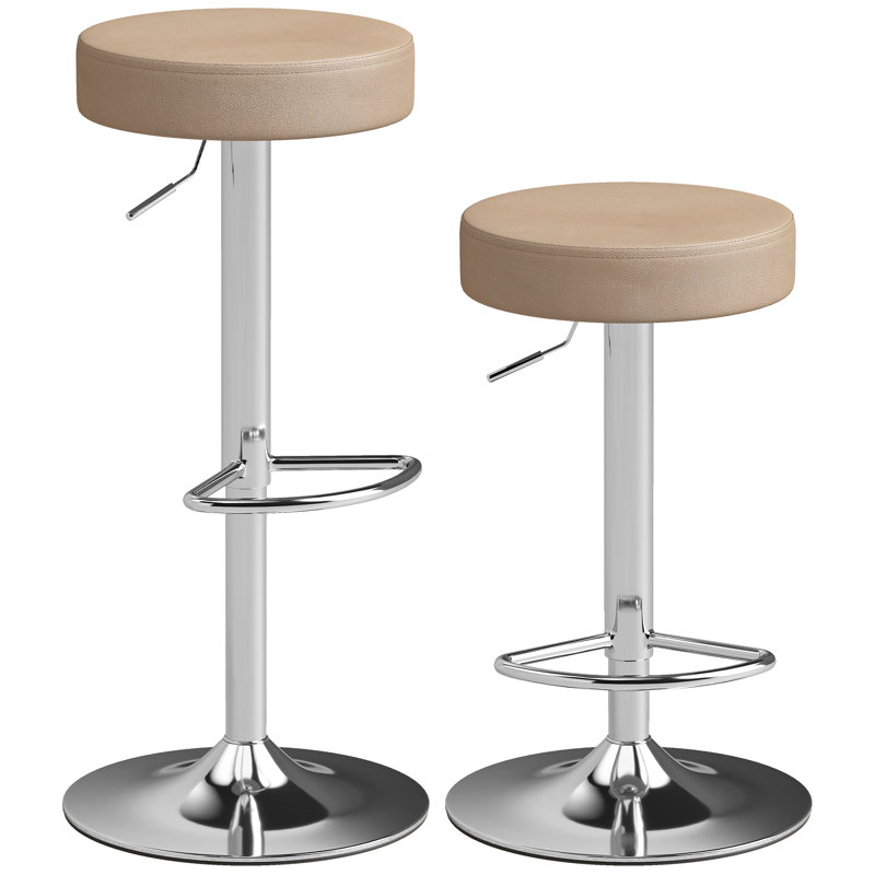 Swivel Upholstered Adjustable Height Counter Stool with Metal Frame, Beige