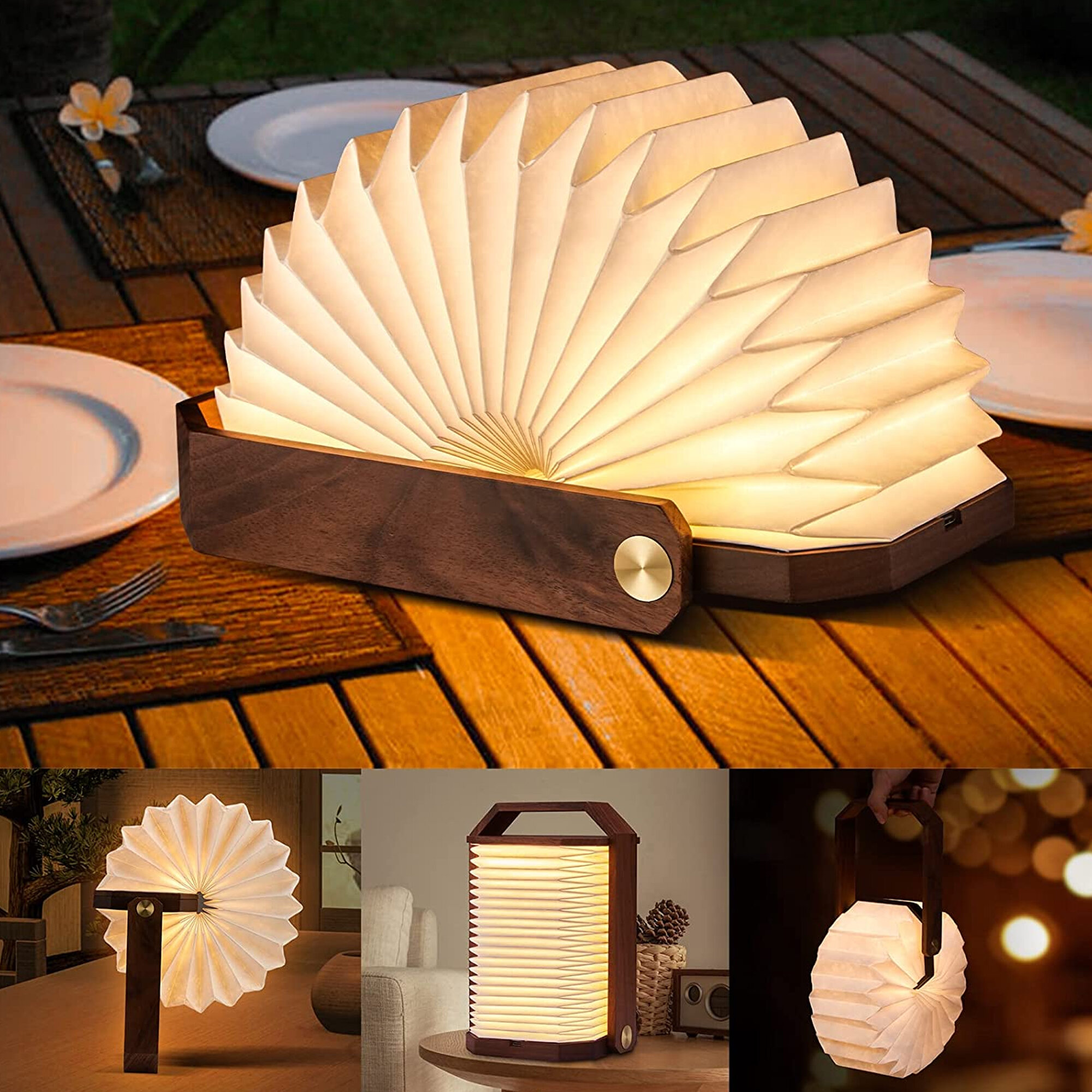 Led Book Lamp, Wooden Book Lamp, Usb Rechargeable Book Lamp, Aurora Lamp  Book, 360 Foldable, Decorative (warm White Light)