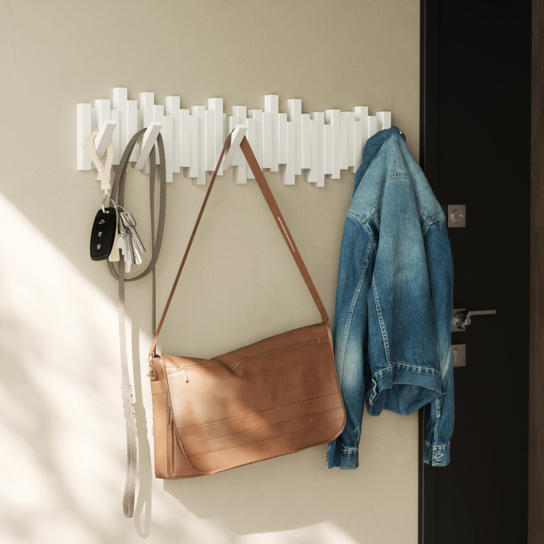 Wall-Mounted Coat Rack Rail Hook With 8 Retractable Pegs – Modern, Space-Saving Storage Organizer