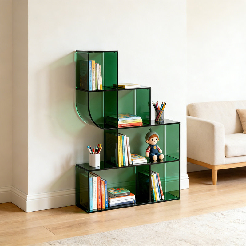 Bibliothèque moderne ouverte en acrylique, (4 tablettes) H 39,37 po x l 23,62 po x P 7,87 po