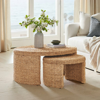 Arelys Coastal 39.75"W Simple Assembly Wicker Nesting Round Coffee Table