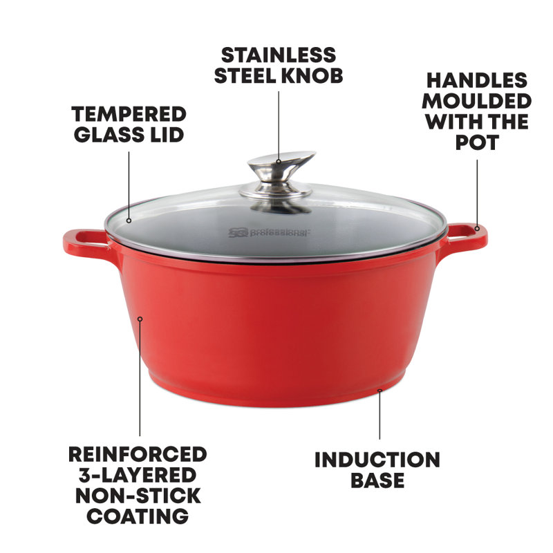 SQ Professional Nea Non-Stick Aluminium Stock Pot, 20cm, Red