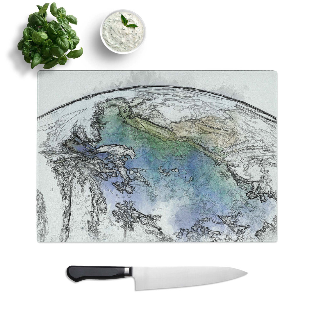 Tempered Glass View of Planet Earth in Abstract Chopping Board