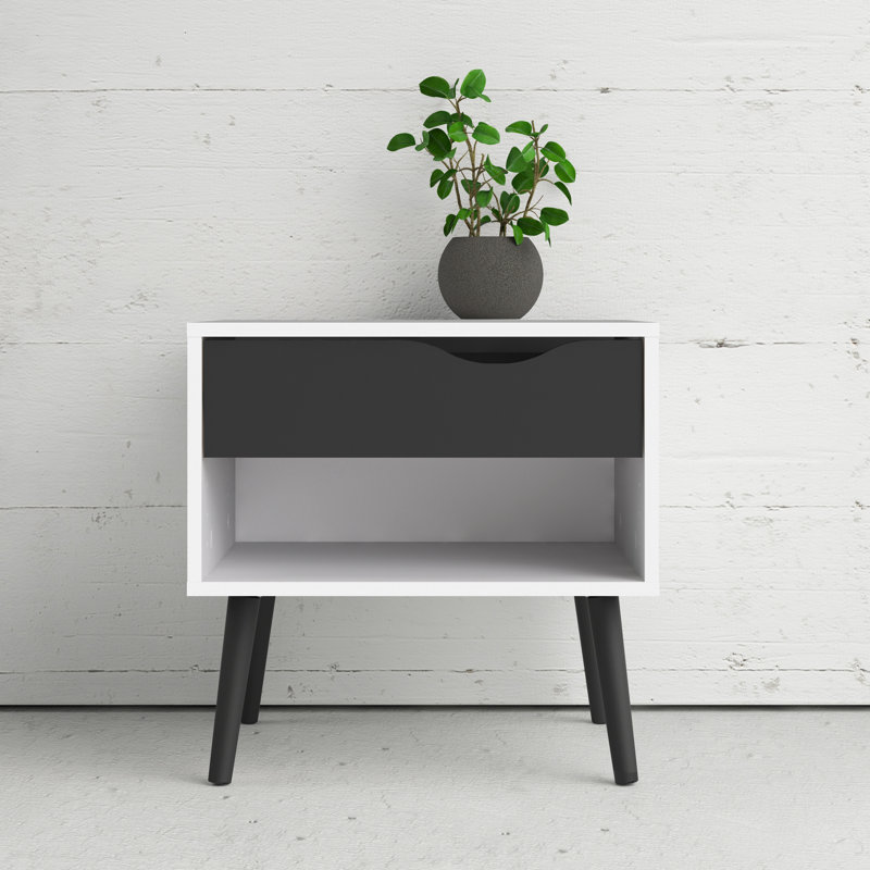 50.2cm W Manufactured Wood Bedside Table, White/Black Matte