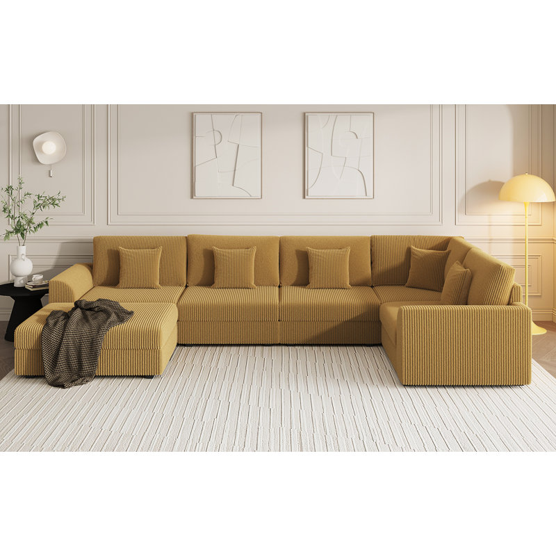 Canapé-lit modulaire en velours côtelé 6 pièces Kaneki, Velours côtelé jaune