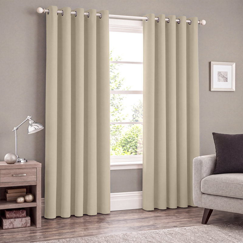 Premium 230 GSM 100% Blackout Eyelet Room Darkening Curtain Pair, 117 W x 137 D cm, Cream