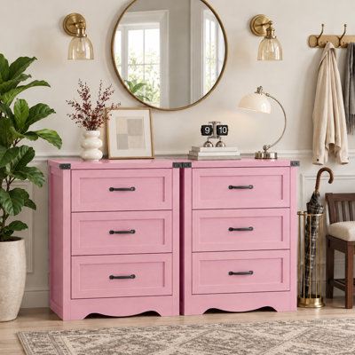 Ensemble de 2 tables de chevet avec poignées en métal, rangement de chevet rustique à 3 tiroirs de 23,6 po pour la chambre à coucher