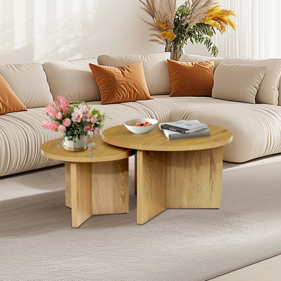 Ensemble de tables basses rondes de salon 2 pièces, tables gigognes Modern Farmhouse
