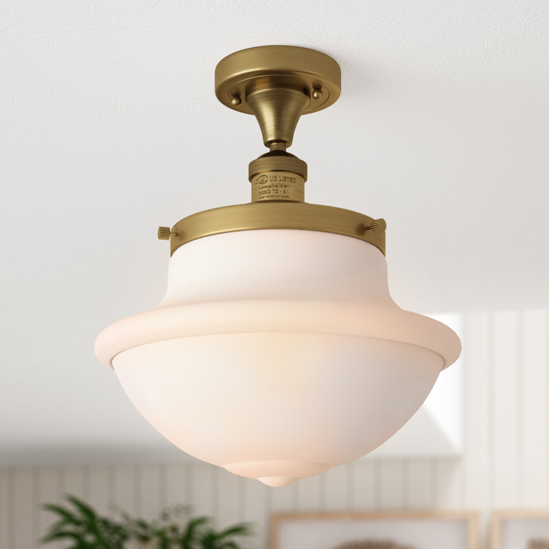 Baptiste Glass Semi Flush Mount, Brushed Brass, Matte White, 6 Watt Vinage LED Bulb