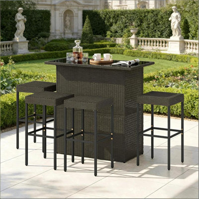 Ensemble de mobilier d'extérieur pour la cour arrière, ensemble de bar extérieur confortable, ensemble de bar en osier de rotin 5 pièces