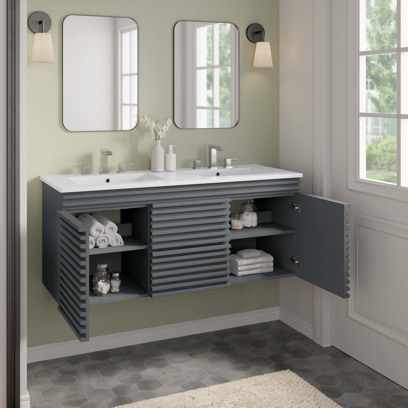 Meuble-lavabo mural 48 po Modway Render, Blanc, gris