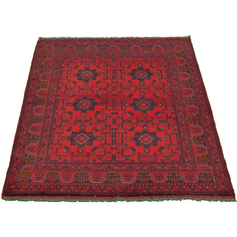 Tapis de zone en laine rouge 4 pi 2 po x 6 pi 4 po à la main one-of-kind-noué la 2010s esari turque Allaina