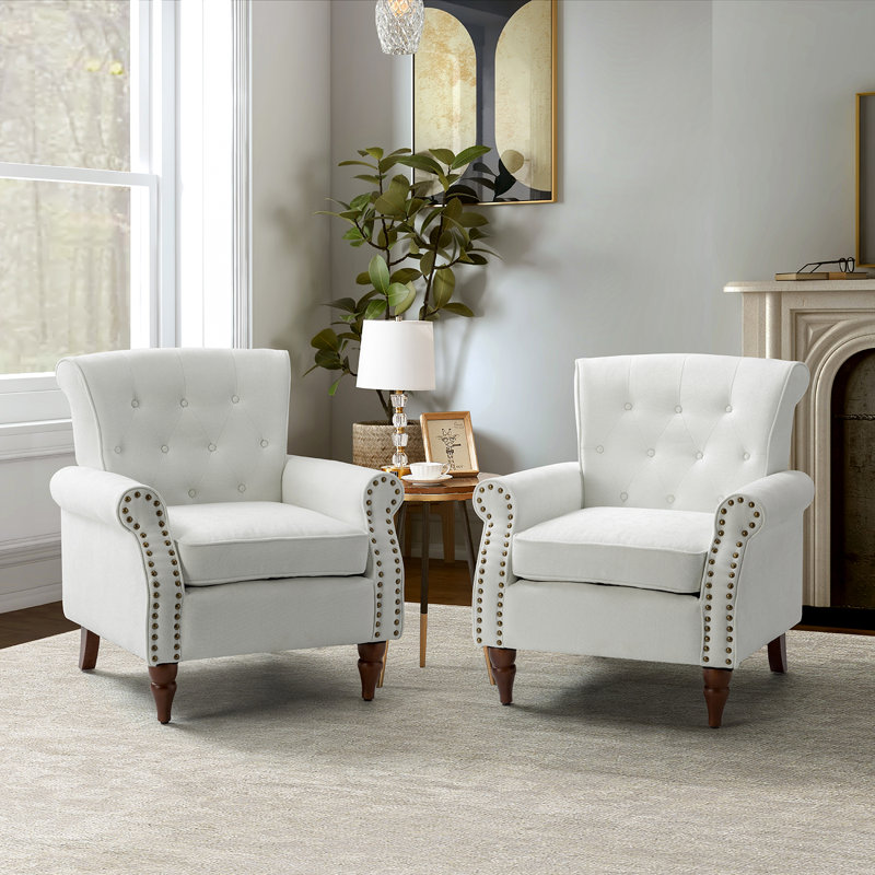 Anine 29.5" W Tufted Armchair, Ivory Polyester