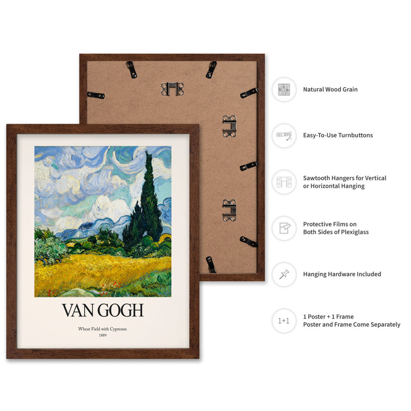 Van Gogh - Champ de blé avec cyprès No3, Affiche, H 11 po x l 14 po, Encadrement brun