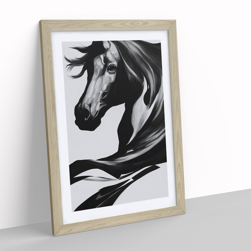 Monochrome Horse No.5 - Framed Print, 34cm H x 25cm W x 2cm D, Oak