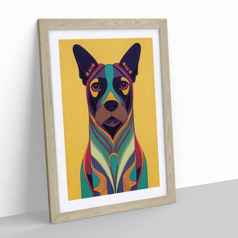 Dog Deco No.3 1 Piece Single Picture Frame Wall Art, 46cm H x 34cm W x 2cm D, Oak