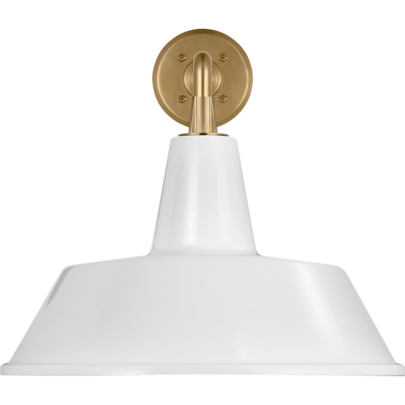 Thomas O'Brien 1 - Light Outdoor Barn Light, Hand-Rubbed Antique Brass, 14.5" H x 16" W x 25.25" D, White