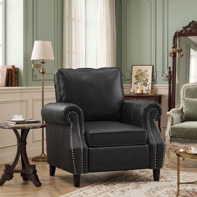 Fauteuil club moderne en similicuir avec accoudoirs roulés et garniture cloutée, fauteuil d'appoint contemporain pour le salon