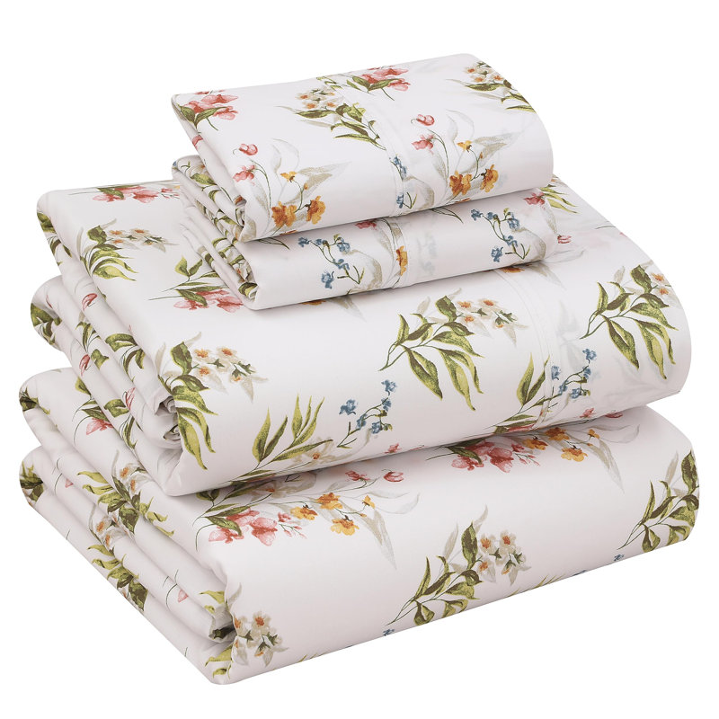 100% Cotton Sheets Sets Soft Crispy Percale Cooling Sheets 16 Inch Deep Pocket Bed Sheets, Floral Bliss