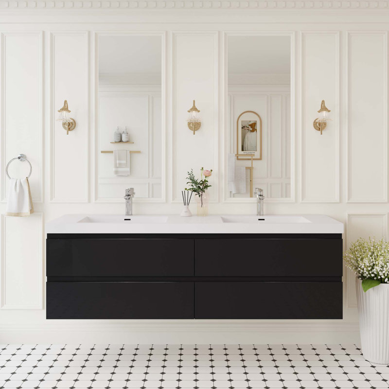 Meuble-lavabo flottant 72 po avec lavabo 72 po, Noir