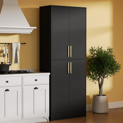 71" Tall Pantry Cabinet With 4 Doors, Kitchen Pantry Storage Cabinet, Freestanding Larder Cupboard, Kitchen Hutch With Gold Handles For Dining Room, B by Latitude Run