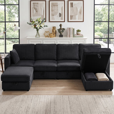 Canapé modulaire en forme de U avec 2 poufs de rangement, gris foncé
