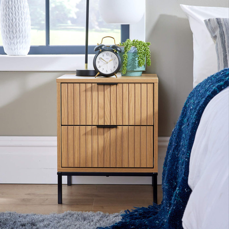 Crevan 2 Drawer Industrial Bedside Table Unit - Natural