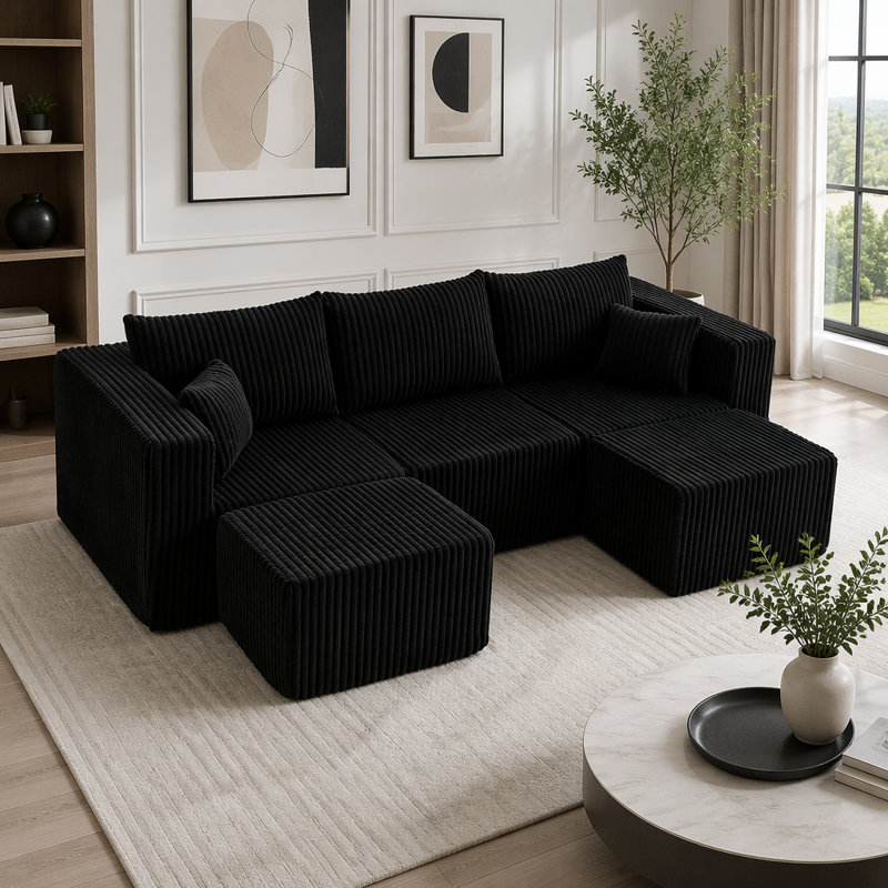Canapé modulaire compressé en velours côtelé de style minimaliste moderne, Noir