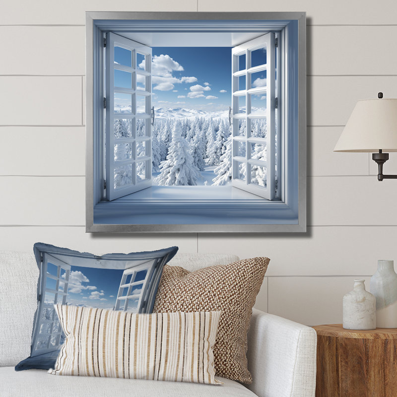 Winter Forest Window Views II - Winter Landscape, art mural, Cadre simple argenté, H 30 po x l 30 po x P 1,5 po