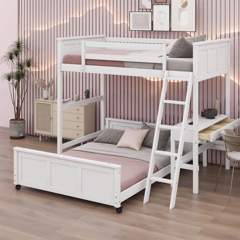 Lit superposé avec bureau, Blanc