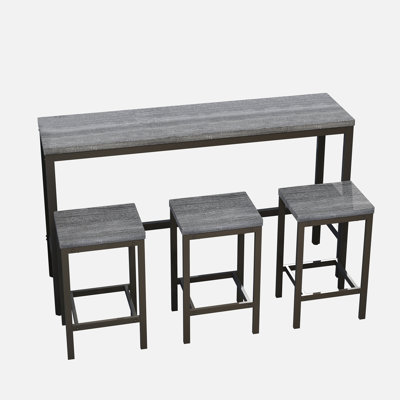 Modern Design Kitchen Dining Table, Pub Table, Long Dining Table Set With 3 Stools, Easy Assembly, Gray (Same SKU:W75753845)